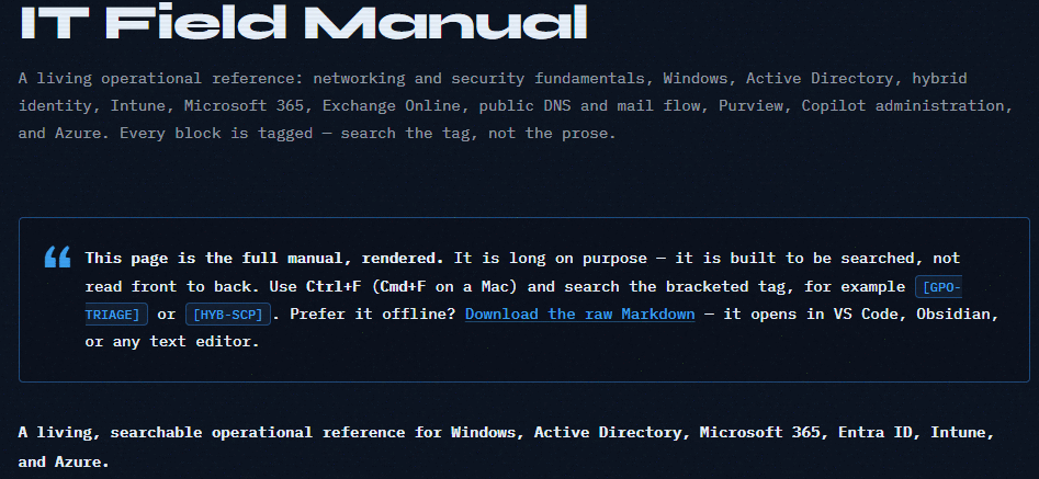 The IT Field Manual reference page on evanireland.tech