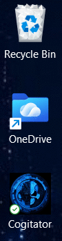 A desktop icon labeled Cogitator with a blue Adeptus Mechanicus-style skull icon, next to the Recycle Bin and OneDrive icons