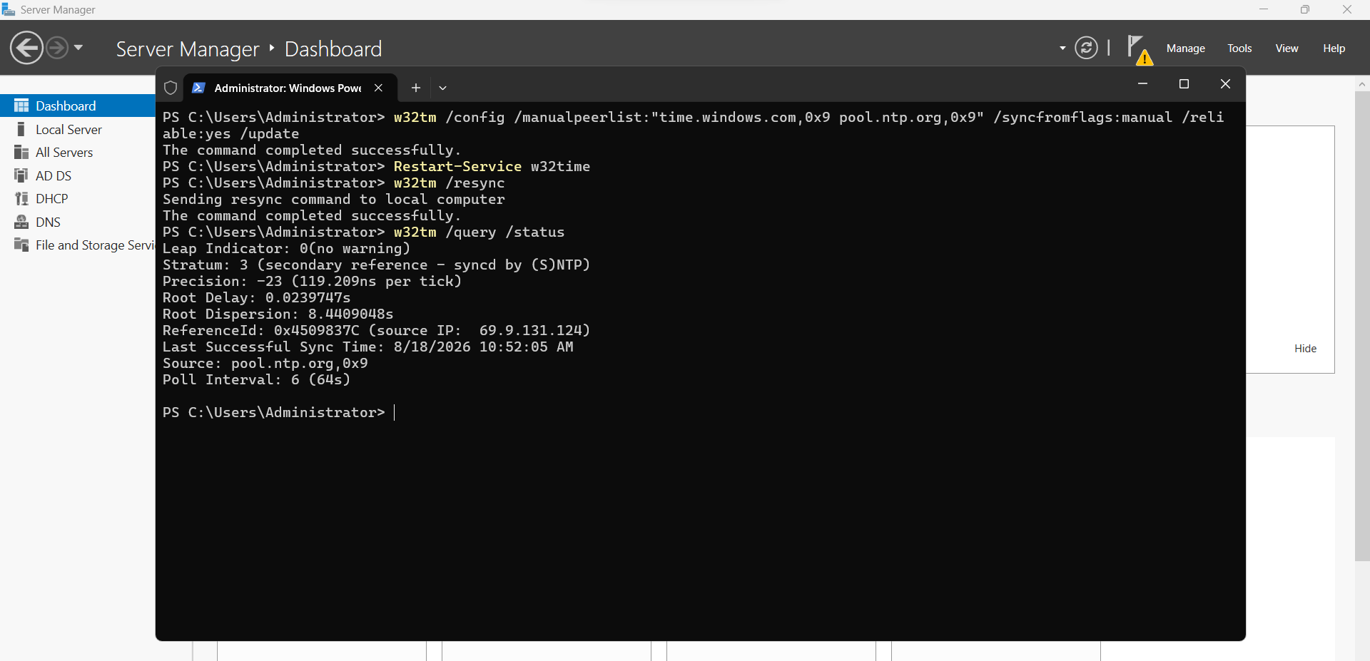 External NTP time source configured