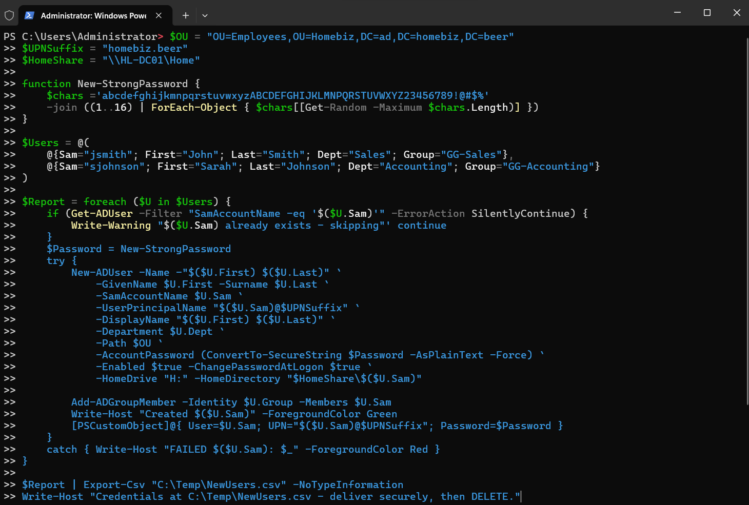 Bulk user creation script
