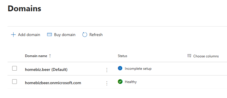 Admin center domain status