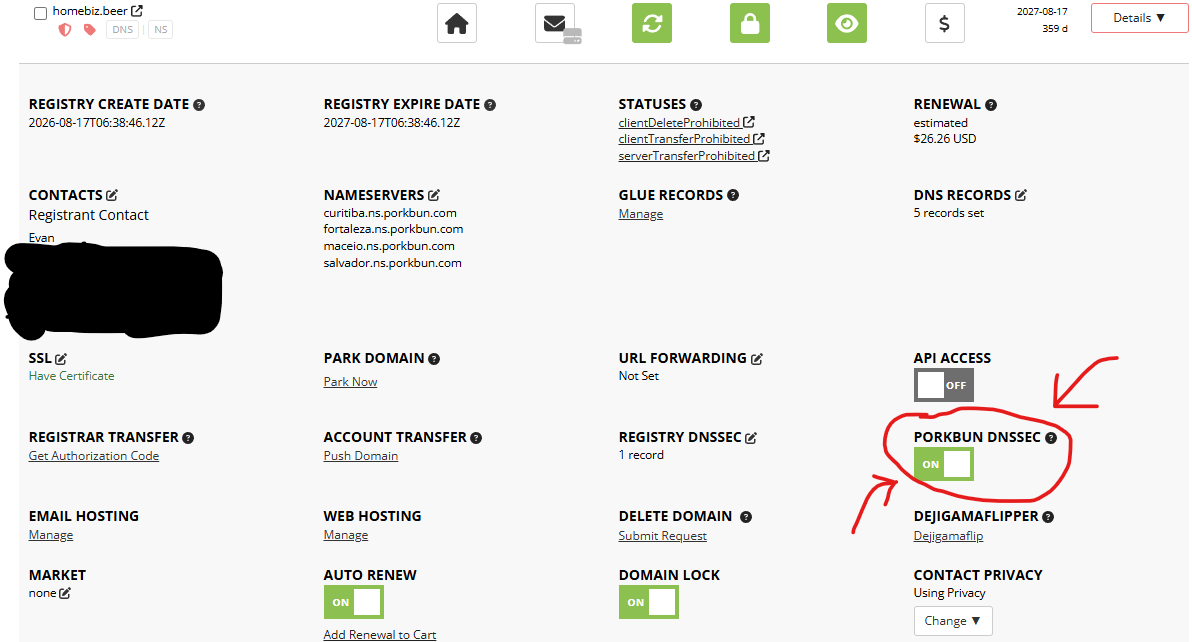 DNSSEC enabled at the registrar