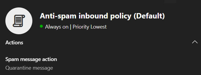 Anti-spam policy set to quarantine