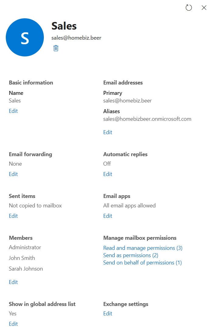 Shared mailbox configuration