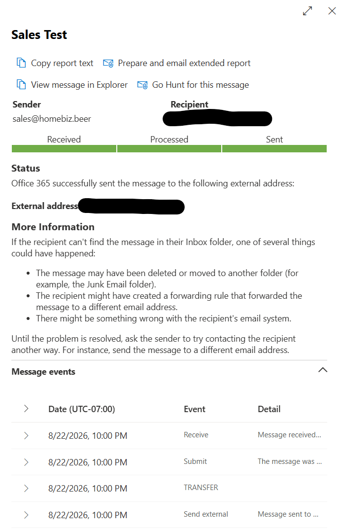Send As in message trace