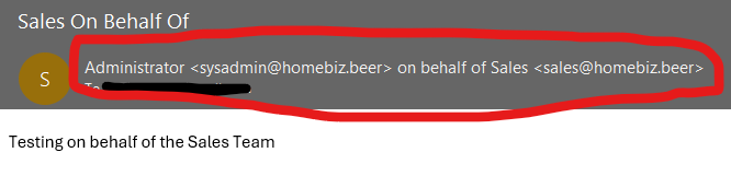 Outlook renders the Sender header