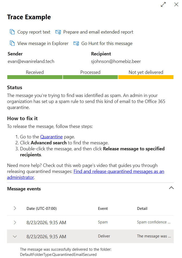 Quarantined member message