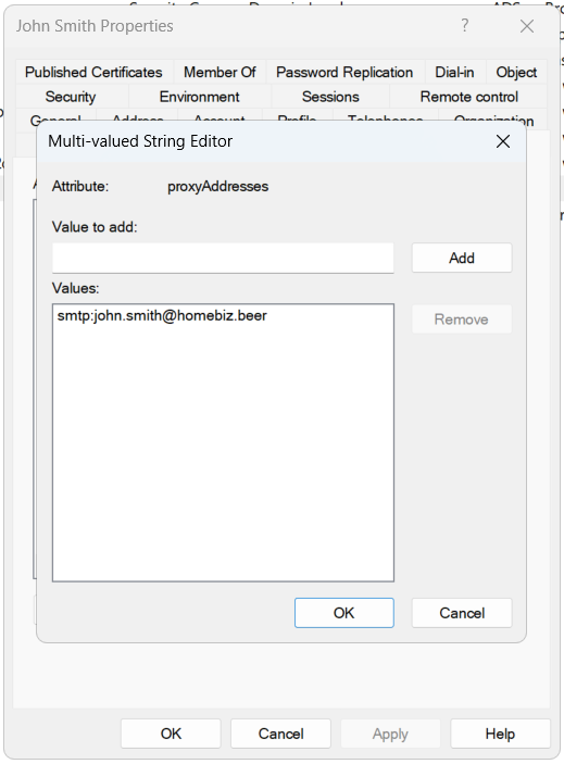 Alias added in ADUC