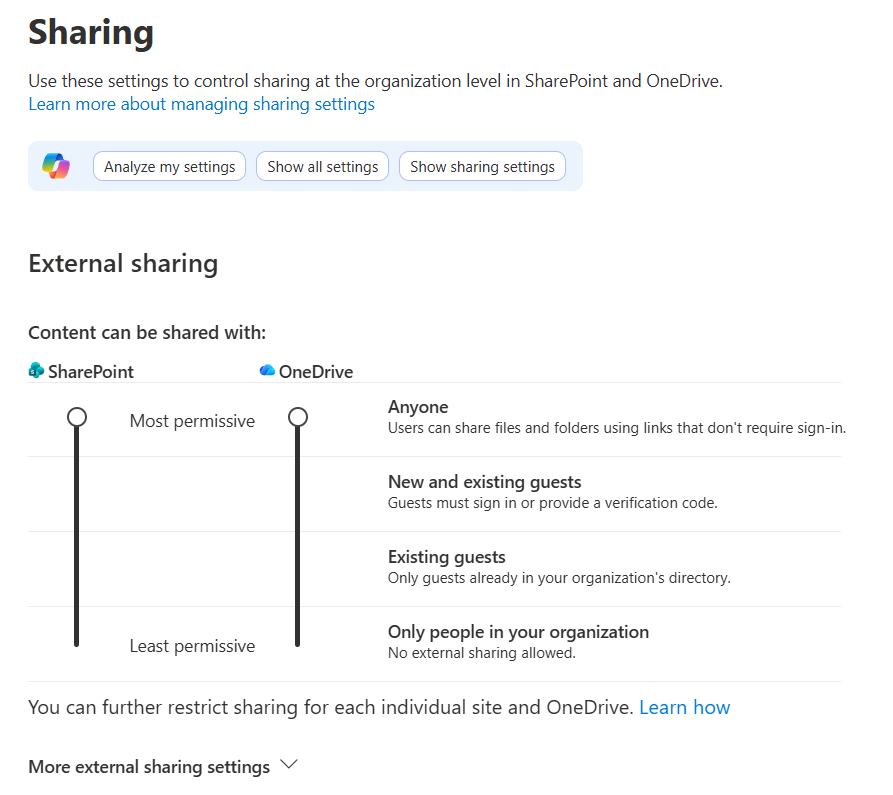 Tenant sharing settings