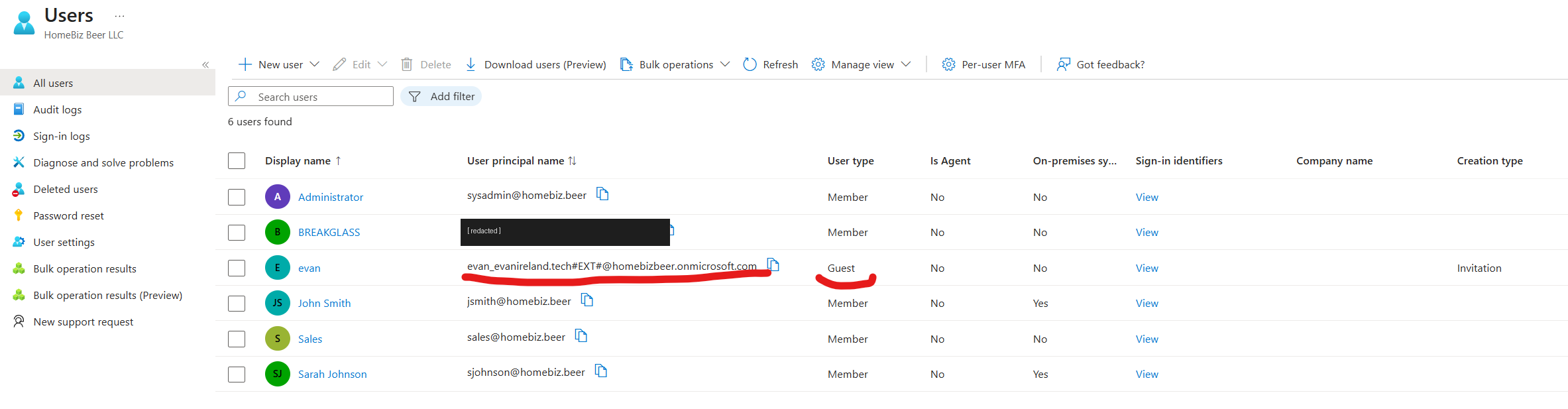 Renamed break-glass account and guest object