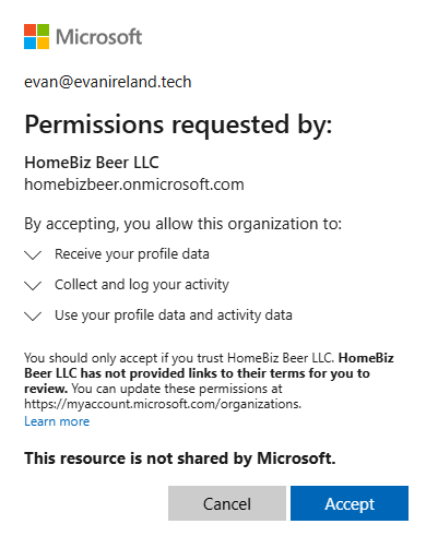 B2B consent prompt