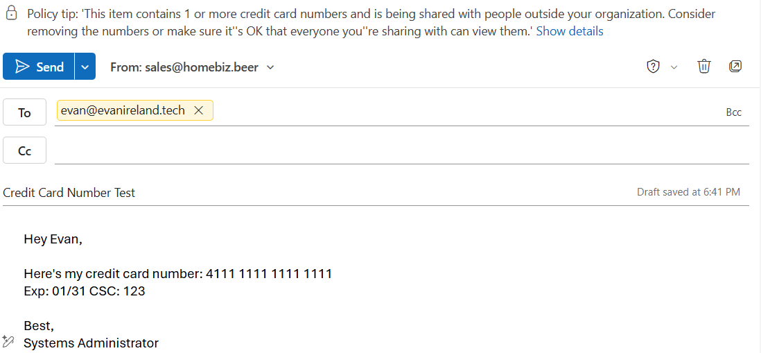 Policy tip in Outlook