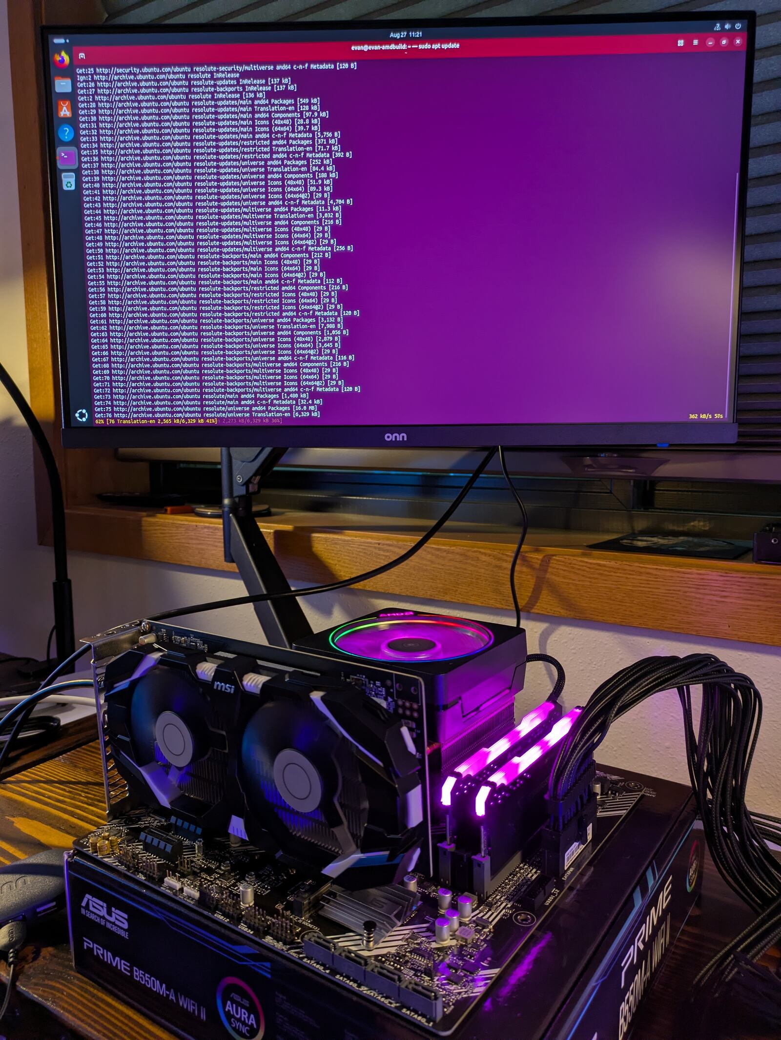 PX-03 motherboard, CPU, and memory bench tested outside the case
