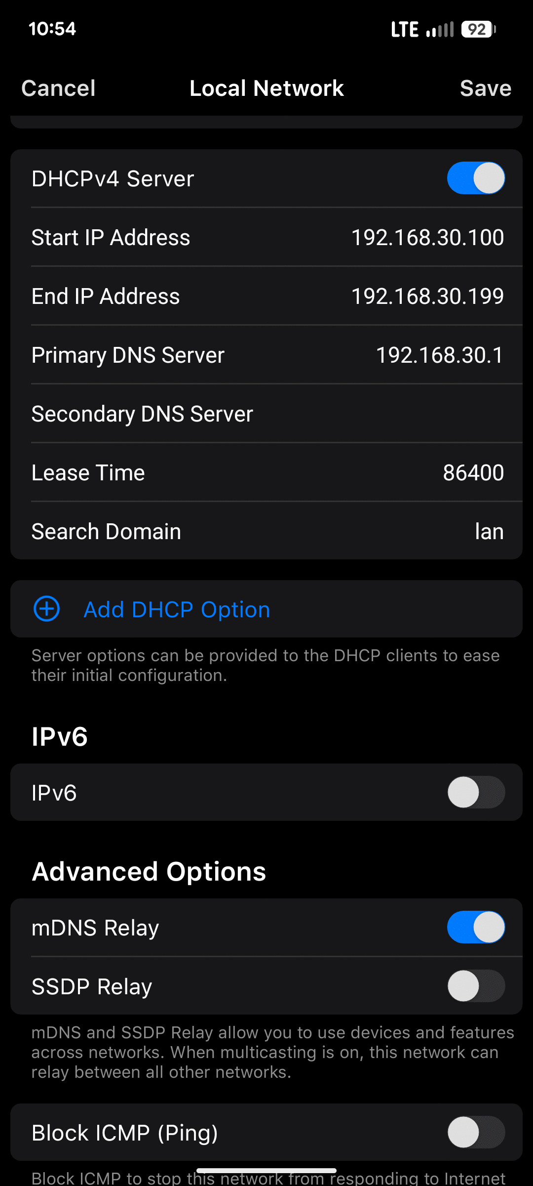Narrowed DHCP address pool for VLAN 30