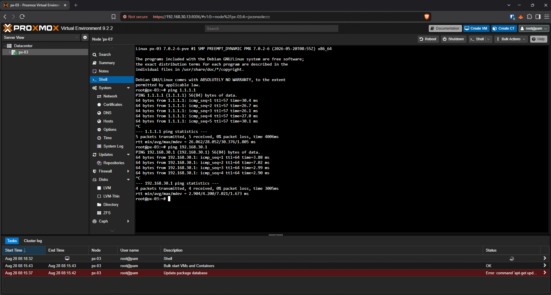 Proxmox web interface login screen for PX-03