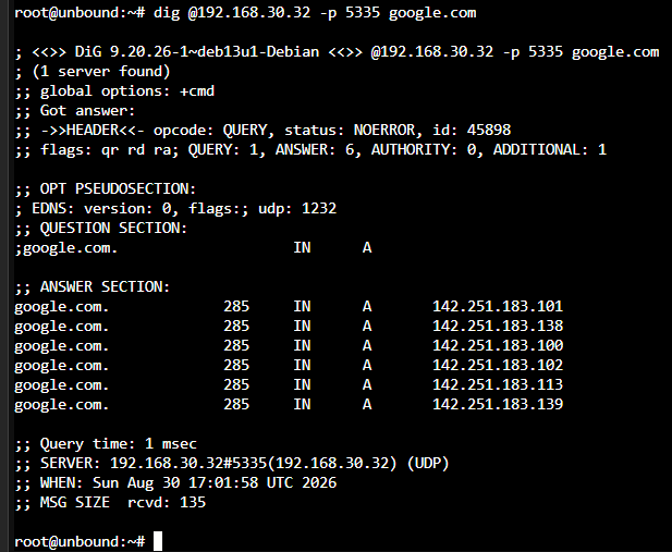 dig tests returning NOERROR after the fix