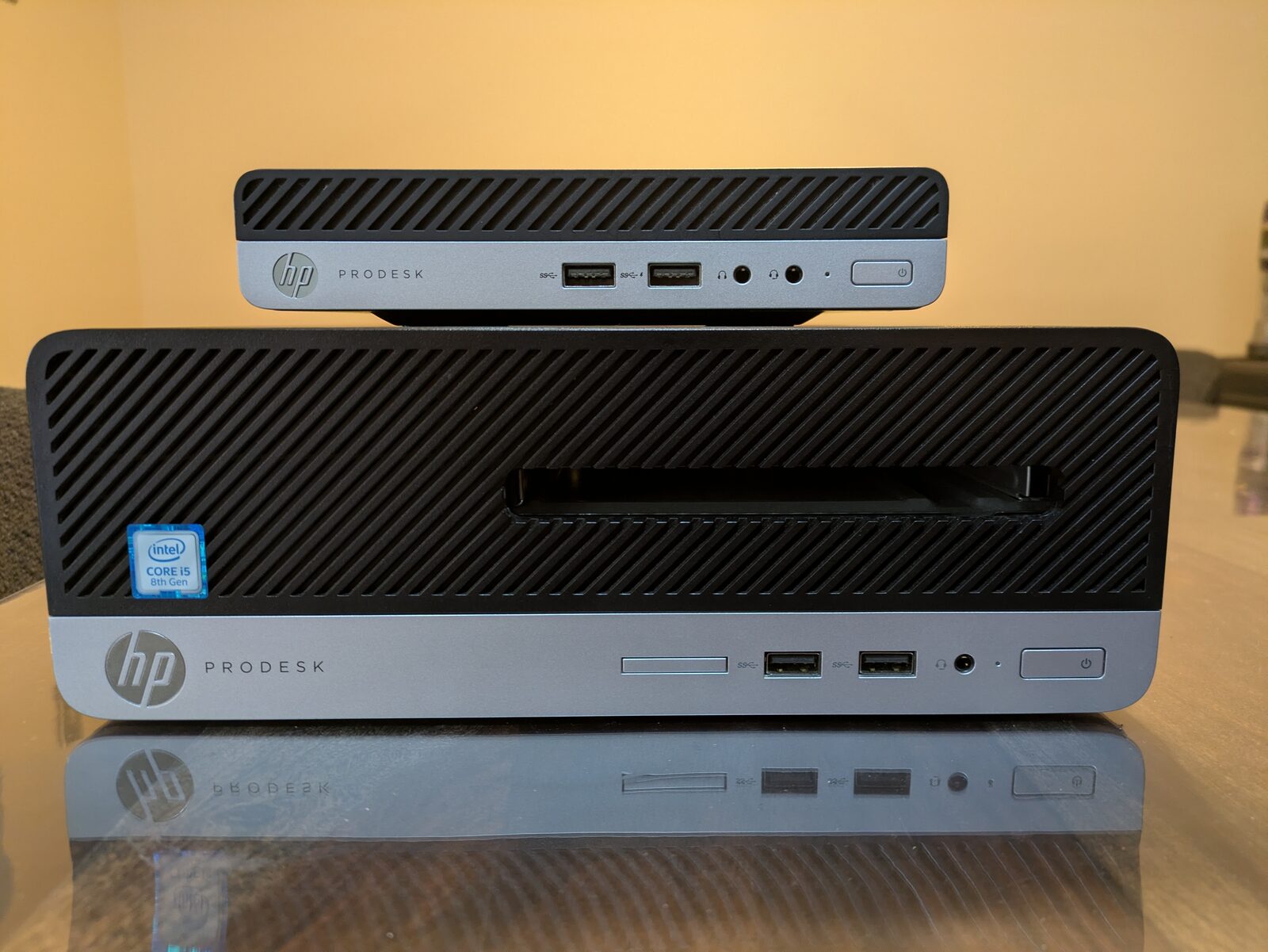 The two HP ProDesk nodes, PX-01 and PX-02, side by side